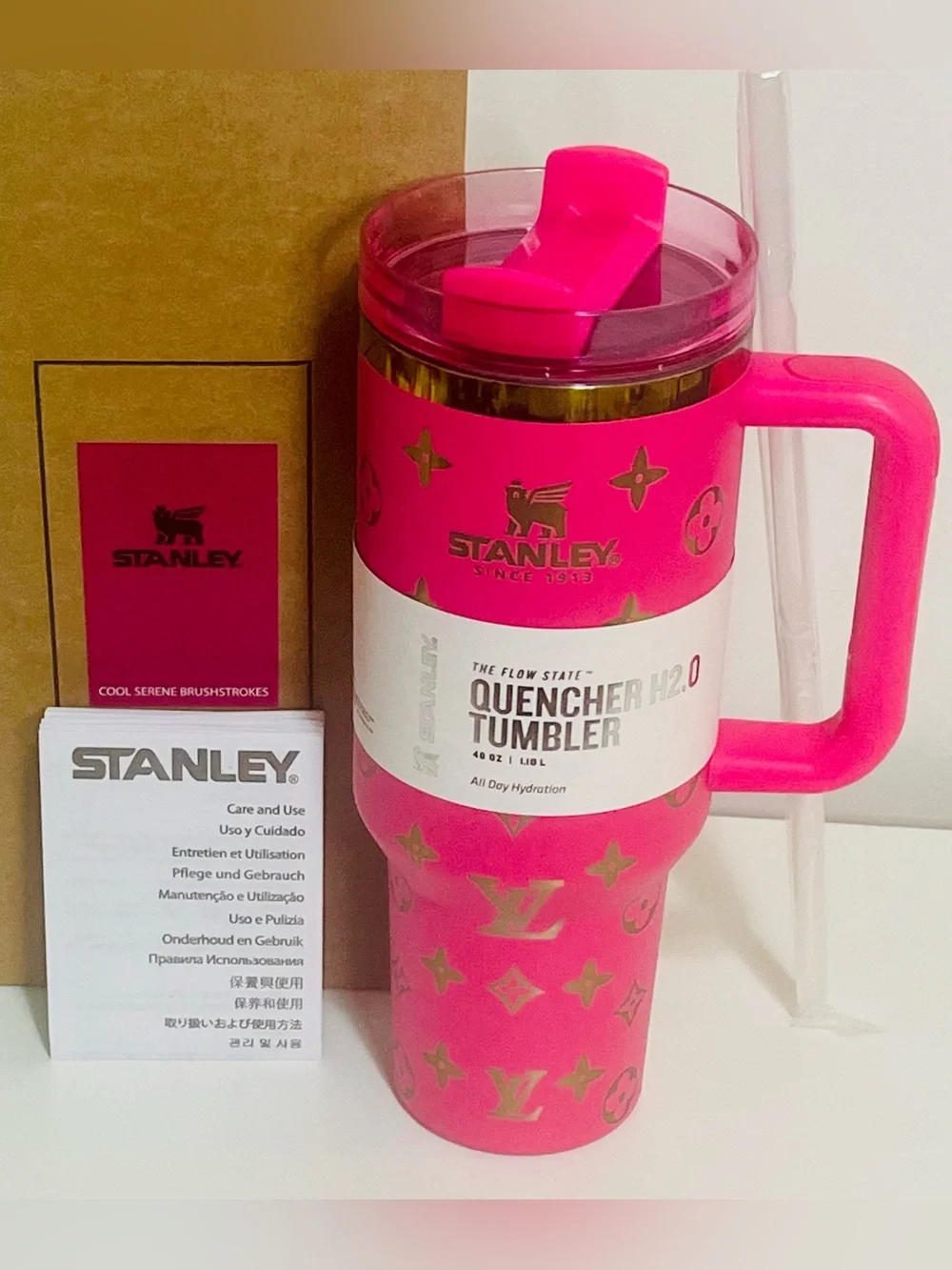 Stanley Hot Pink Patterned Quencher Tumbler 40oz with Handle